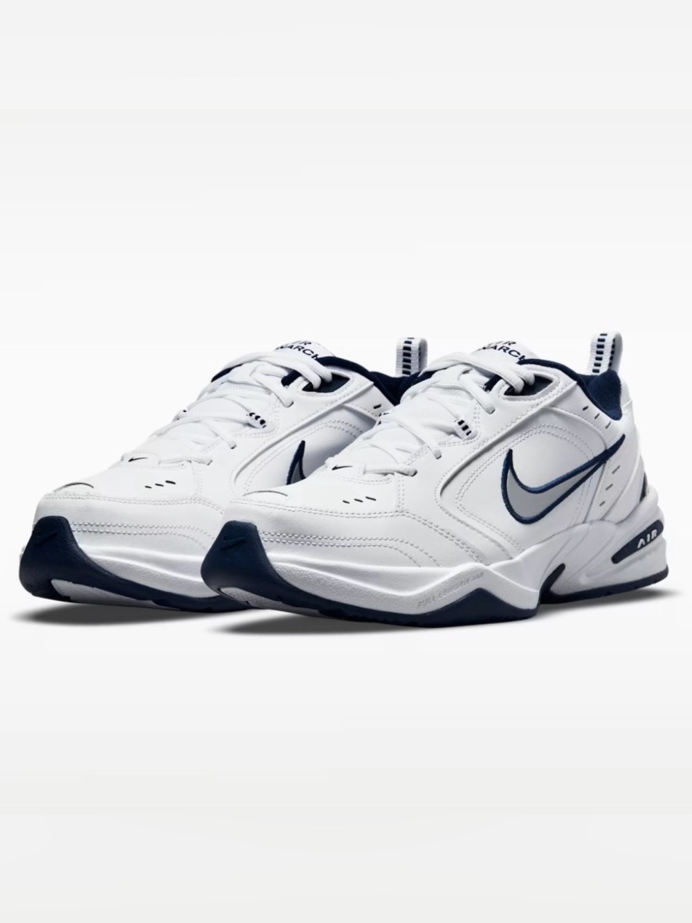 NEW! Nike Air Monarch IV 
WHITE/NAVY/SILVER/NAVY BLUE
MENS SIZE -10.5 WIDE